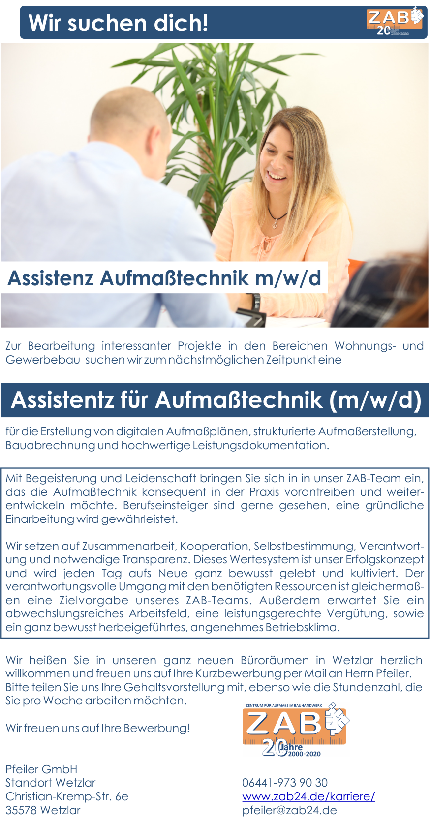 Aufmaßtechniker Karriere Job Stellen bei ZAB Pfeiler Projekt GmbH