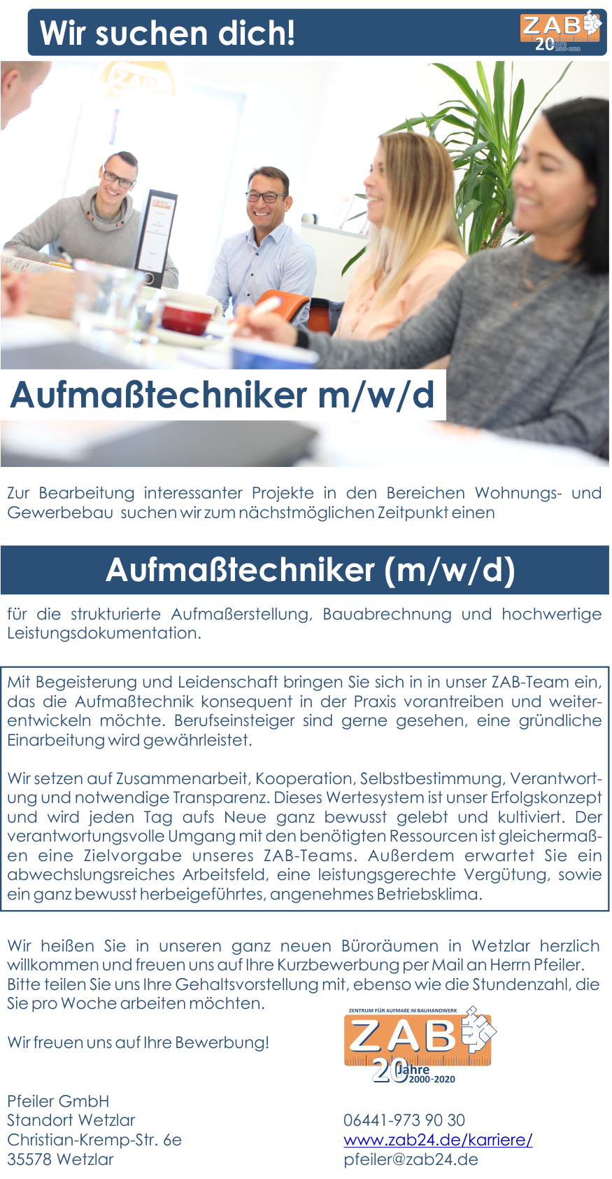 Aufmaßtechniker Karriere Jobs Stellen bei ZAB Pfeiler Projekt GmbH